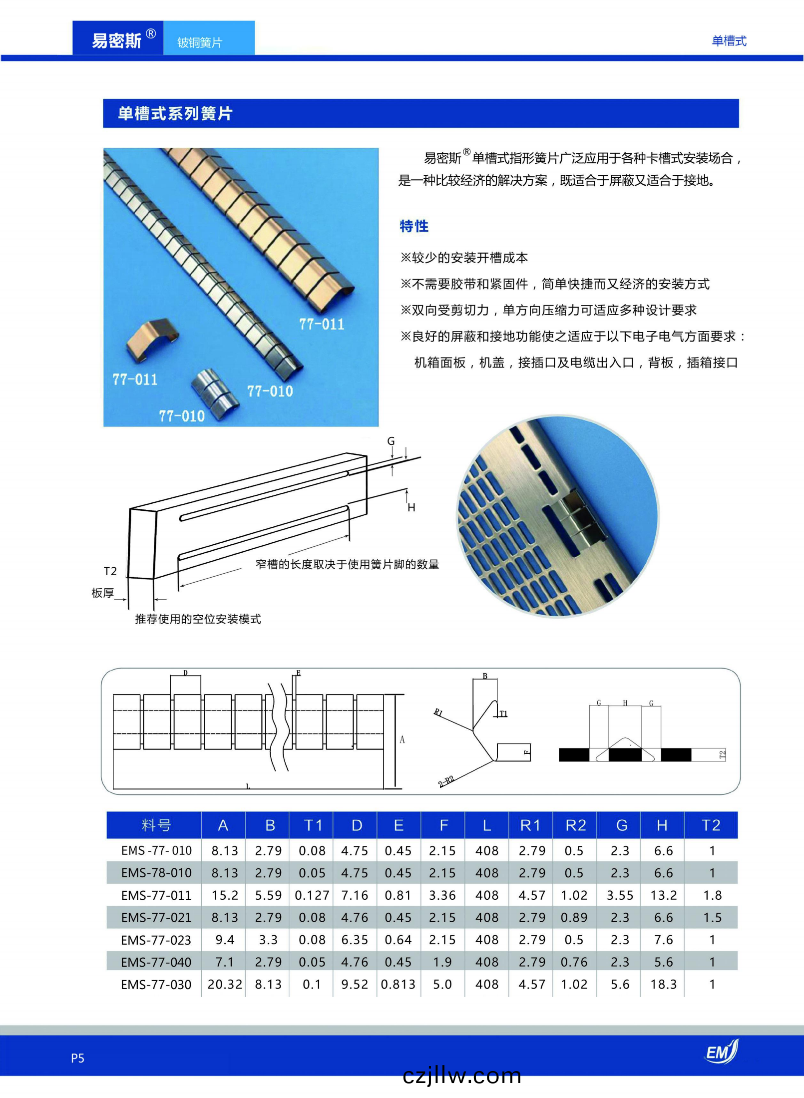 單(dan)槽(cao)式鈹銅簧片